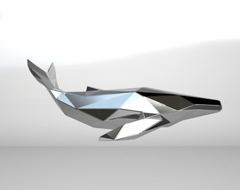 Template diy for metal sculpture – Pattern of Whale low poly model, DXF and PDF format – Blueprints of statue for Assembly from CNC cutting