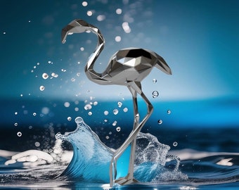 Template diy for metal sculpture – Pattern of Flamingo low poly model in DXF and PDF – Blueprints of statue for Assembly from CNC cutting