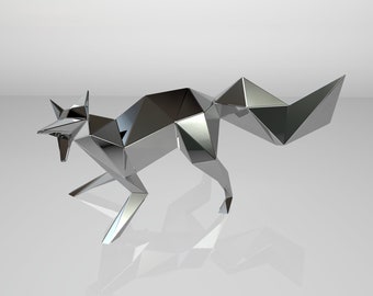Template diy for metal sculpture – Pattern of Fox low poly model in DXF and PDF format – Blueprints of statue for Assembly from CNC cutting