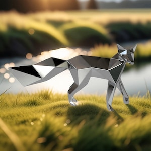 Template diy for metal sculpture – Pattern of Fox low poly model in DXF and PDF format – Blueprints of statue for Assembly from CNC cutting