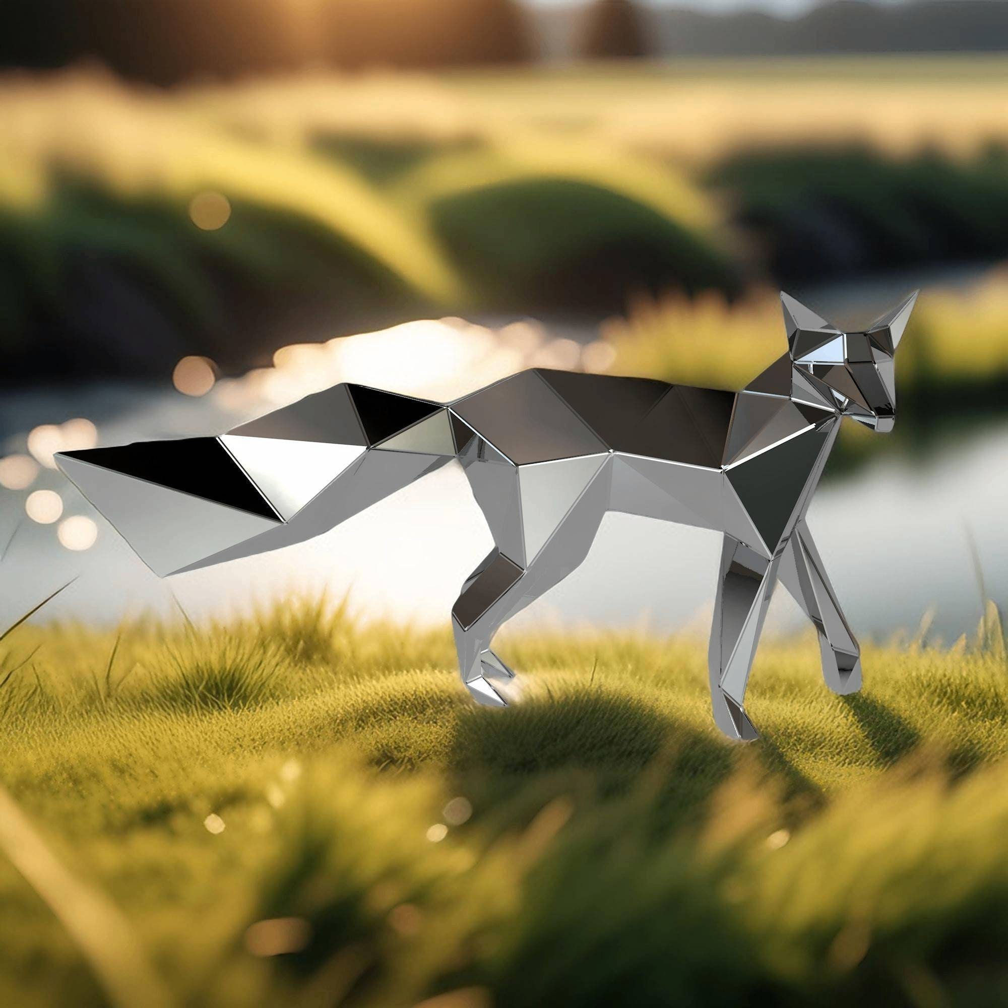 Template Diy for Metal Sculpture – Pattern of Fox Low Poly Model in DXF ...