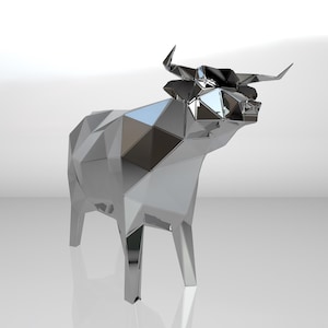 Template diy metal sculpture – Pattern Highland Cow low poly model DXF and PDF Format – Blueprints of statue for Assembly from CNC cutting