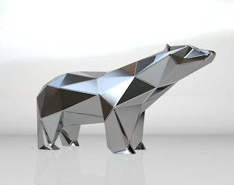 Template diy for metal sculpture – Pattern of Polar Bear low poly model DXF, PDF Format – Blueprints of statue for Assembly from CNC cutting