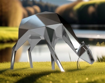 Template diy for metal sculpture – Pattern of Deer low poly model in DXF and PDF – Blueprints of statue for Assembly from CNC cutting