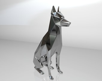 Template diy for metal sculpture – Pattern of Doberman Dog low poly model DXF and PDF – Blueprints of statue for Assembly from CNC cutting