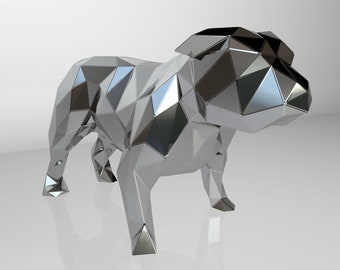 Template diy for metal sculpture – Pattern of Bulldog low poly model DXF and PDF Format – Blueprints of statue for Assembly from CNC cutting