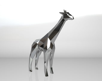 Template diy for metal sculpture – Pattern of a Giraffe low poly model DXF and PDF file – Blueprints of statue for Assembly from CNC cutting
