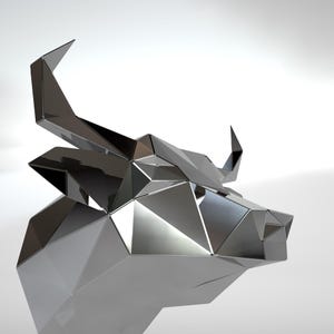 Template diy for metal sculpture – Pattern of Cow Head lowpoly model DXF and PDF Format – Blueprints of statue for Assembly from CNC cutting