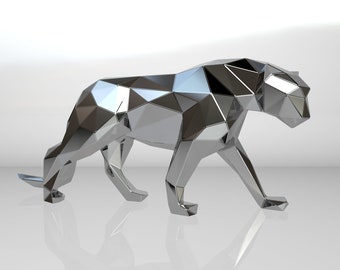 Template diy for metal sculpture – Pattern of Feline low poly model in DXF and PDF format Blueprints of statue for Assembly from CNC cutting