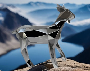 Template diy for metal sculpture – Pattern of Goat animal low poly model DXF & PDF File – Blueprints of statue for Assembly from CNC cutting