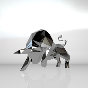 Template diy for metal sculpture – Pattern of Bull low poly model in DXF and PDF Format – Blueprints of statue for Assembly from CNC cutting