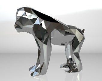 Template diy for metal sculpture – Pattern of Monkey Low Poly model DXF and PDF format– Blueprints of statue for Assembly from CNC cutting