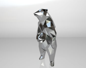 Template diy for metal sculpture – Pattern of Bear low poly model in DXF and PDF format – Blueprints of statue for Assembly from CNC cutting