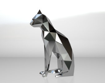 Modèle bricolage pour sculpture en métal - Modèle de chat low poly au format DXF et PDF - Plans de la statue à assembler à partir de la découpe CNC