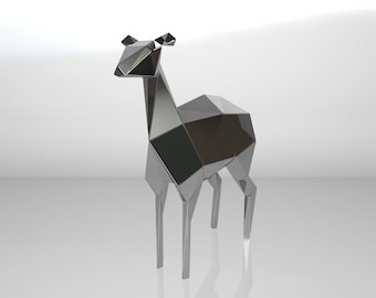 Template diy for metal sculpture – Pattern of Deer low poly model in DXF and PDF – Blueprints of statue for Assembly from CNC cutting