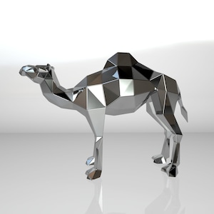 Modello fai da te per scultura in metallo – Modello di cammello low poly formato DXF e PDF – Progetti di statua per assemblaggio da taglio CNC