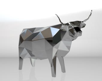 Template diy for metal sculpture – Pattern of Cow low poly model in DXF and PDF Format – Blueprints of statue for Assembly from CNC cutting