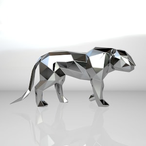 Template diy for metal sculpture – Pattern of Panther low poly model DXF and PDF Format – Blueprints of statue for Assembly from CNC cutting