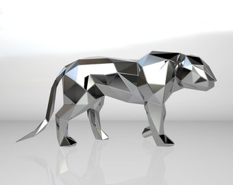 Template diy for metal sculpture – Pattern of Panther low poly model DXF and PDF Format – Blueprints of statue for Assembly from CNC cutting