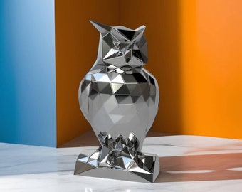 Template diy for metal sculpture – Pattern of Owl low poly model in DXF and PDF Format – Blueprints of statue for Assembly from CNC cutting