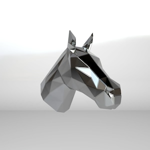 Template diy for metal sculpture – Pattern of Bust Horse Low Poly model in DXF and PDF – Blueprints of statue for Assembly from CNC cutting