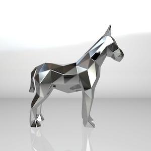 Template diy for metal sculpture – Pattern of Mule low poly model in DXF and PDF format – Blueprints of statue for Assembly from CNC cutting