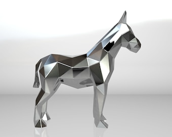 Template diy for metal sculpture – Pattern of Mule low poly model in DXF and PDF format – Blueprints of statue for Assembly from CNC cutting