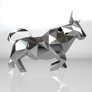 Template diy for metal sculpture – Pattern of Bull low poly model in DXF and PDF Format – Blueprints of statue for Assembly from CNC cutting