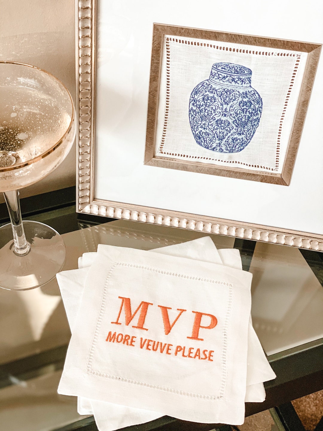 Veuve Clicquot Embroidered Cocktail Napkin Set Etsy