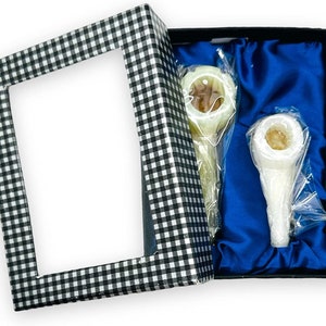 Handmade Pair Tobacco Pipes - Model: Bowl Design and Bowl, Includes Gift Box