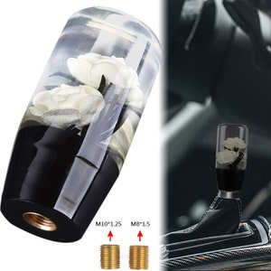 Universal 10cm JDM Clear White Real Flowers Manual Gear Stick Shift Knob Lever Shifter