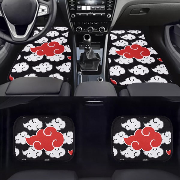 4Pcs JDM Cloud Black White Red Fabric Car Floor Mats Interior Carpets Universal