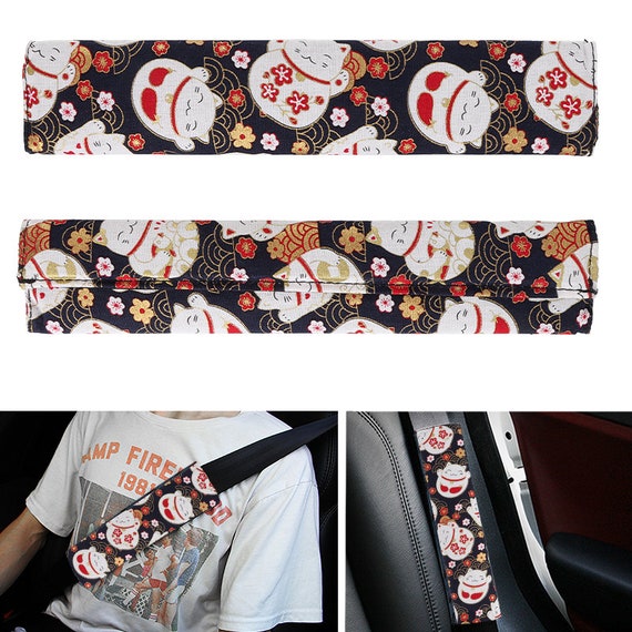 Buy 2pcs JDM SAKURA Blossom Cat Black Fabric Soft Cotton Seat Belt