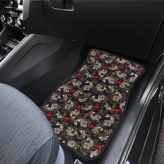 Buy 4pcs JDM Sakura Black Koi Fish Fabric Floor Mats Interior