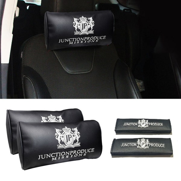 4Pcs Black JP Junction Produce VIP Car Headrest Pillow Shoulder Pads Seat Cushion Combo