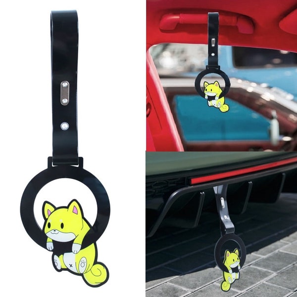 Cute Dog Black And Yellow JDM TSURIKAWA Ring Subway Train Bus Handle Strap Charm Drift