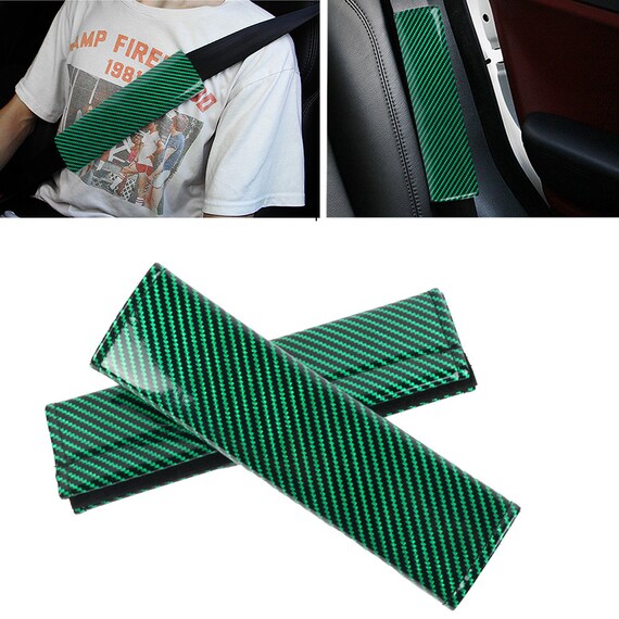 Buy 2pcs Green Carbon Fiber Look Car Seat Belt Covers Shoulder