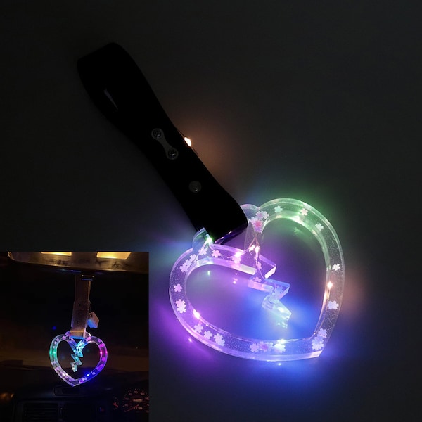 LED Light Up Broken Heart Clear JDM TSURIKAWA Ring Subway Train Bus Handle Strap Charm Drift