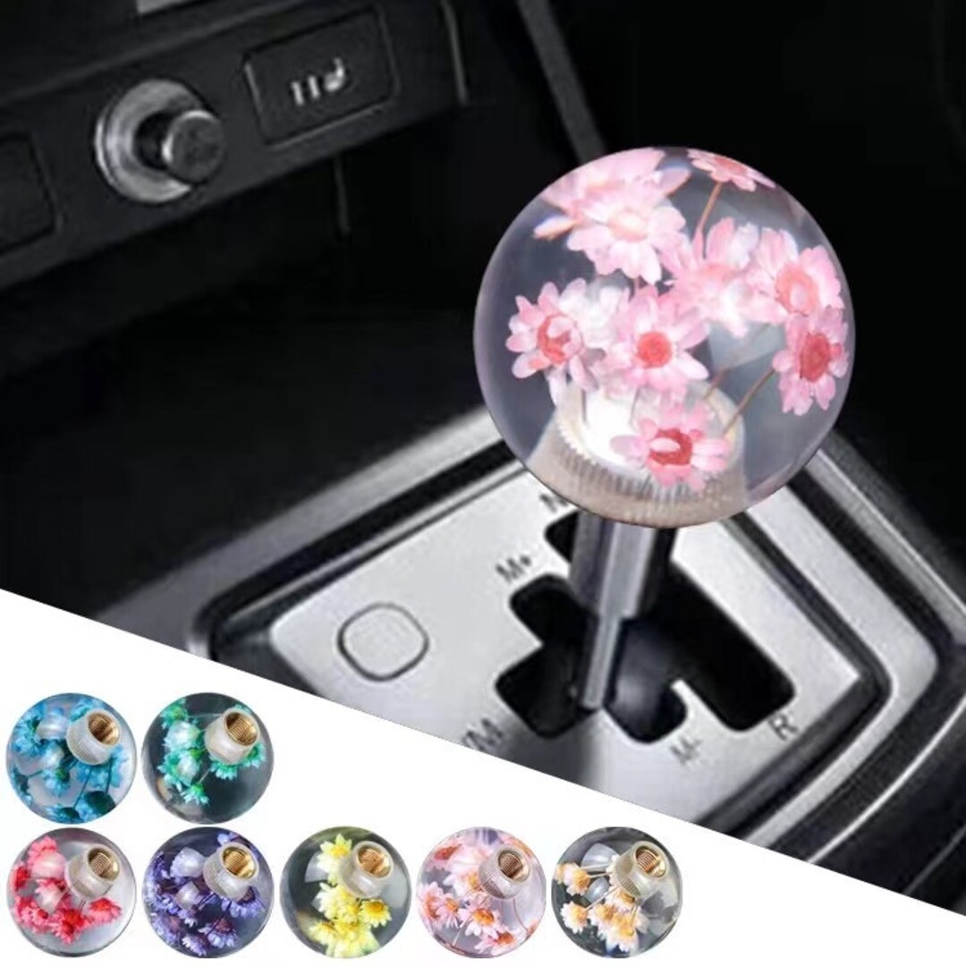 Universal JDM Round Ball Crystal Real Flower Manual Gear Shift Knob