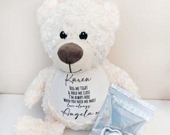 Memory Bear | Personalised keepsake bear | Bear with tin & pouch for ashes