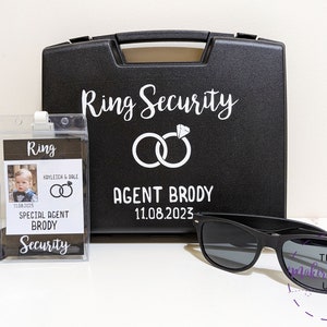 Ring Security Set Ring Bearer Gift Cute Wedding Ring Holder Case, Glasses, Badge & Socks set image 1