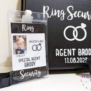 Ring Security Set Ring Bearer Gift Cute Wedding Ring Holder Case, Glasses, Badge & Socks set image 5