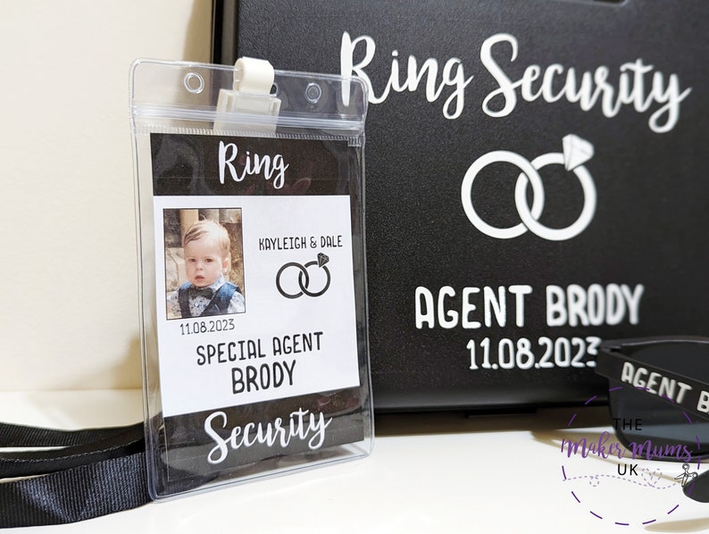 Ring Security Set Ring Bearer Gift Cute Wedding Ring Holder Case, Glasses, Badge & Socks set image 5