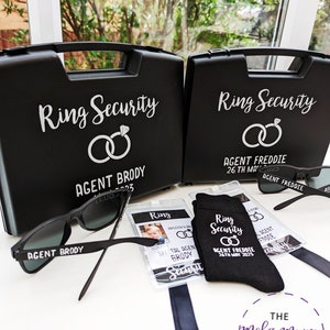 Ring Security Set Ring Bearer Gift Cute Wedding Ring Holder Case, Glasses, Badge & Socks set image 2