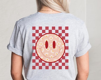 Checkered Smiley Face Shirt: Retro Happy Graphic Tee