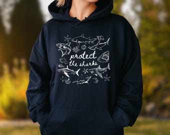 Protect the Sharks Hoodie: Ocean Conservation Sweatshirt, Shark Lover Gift