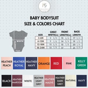 baby bodysuit size and colors chart