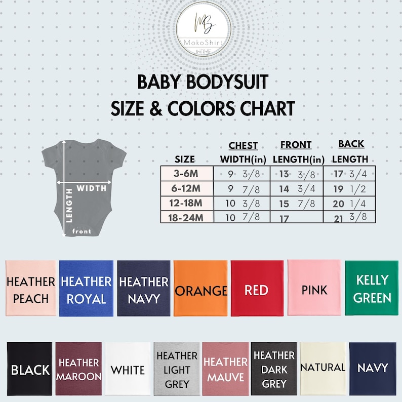 baby bodysuit size and colors chart