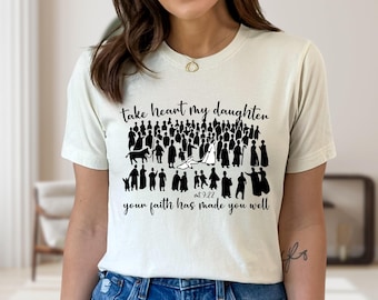 Woman Touches Jesus Christian Graphic Shirt - Faith Scripture Tee
