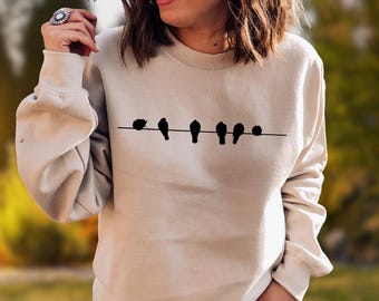 Minimalist Birds On A Wire Sweatshirt, Animal Lover Gift
